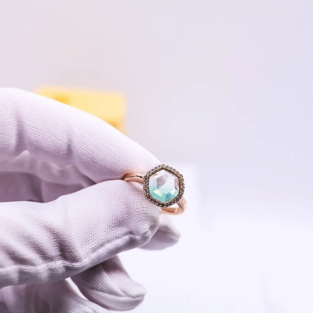 Adjustable Gold Plated Hexagon Green Stone Ring